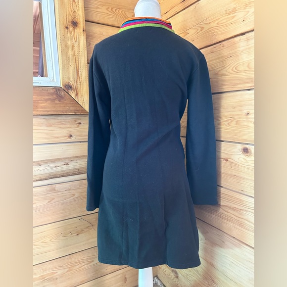 Vintage Black Boho Hippy Jacket Coat Festival Artsy Funky Asian Cotton Sz Large - Picture 10 of 14